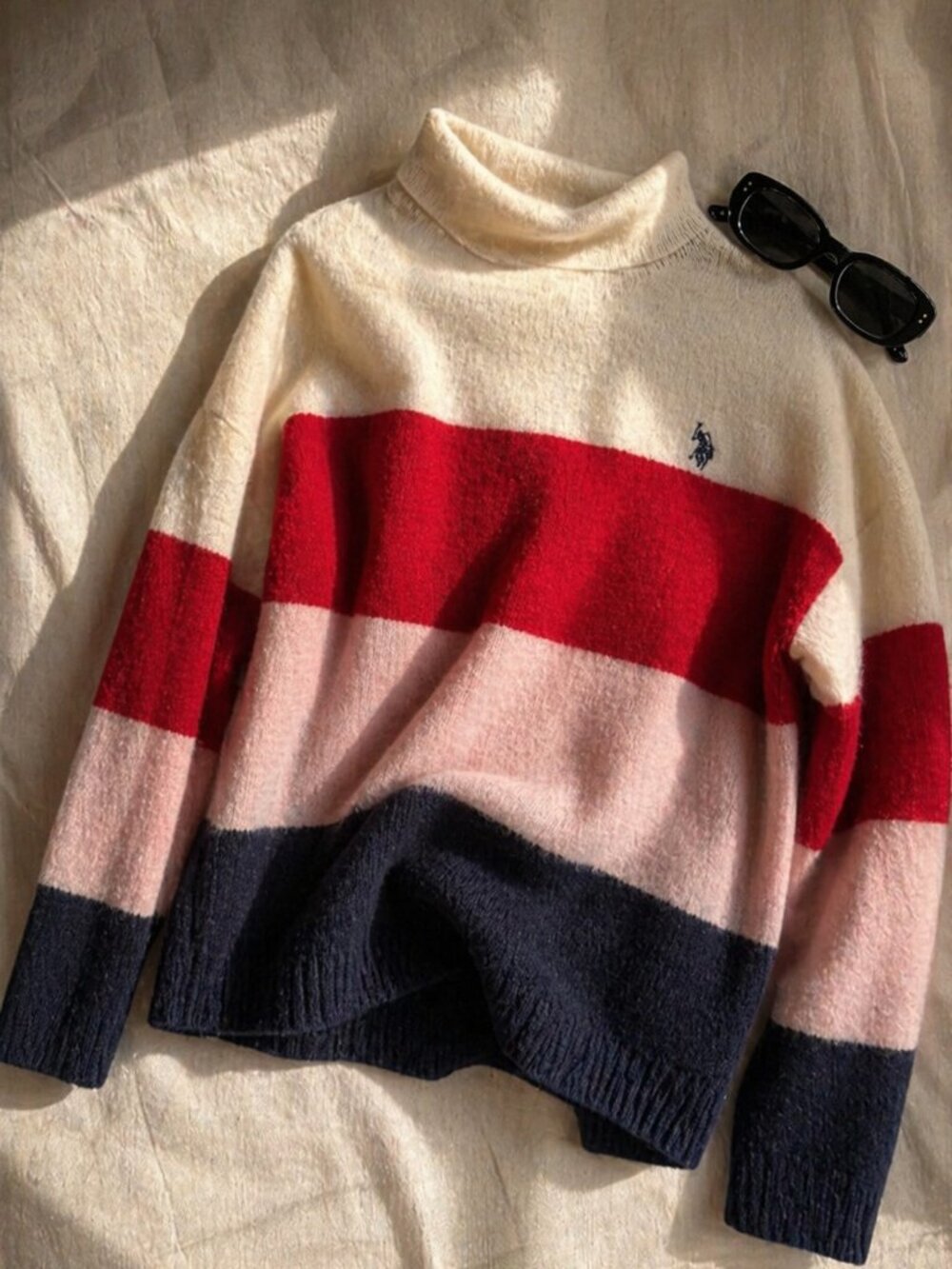 Ralph Lauren Navy Red Pink Color Block Sweater Preppy Knit Women's S